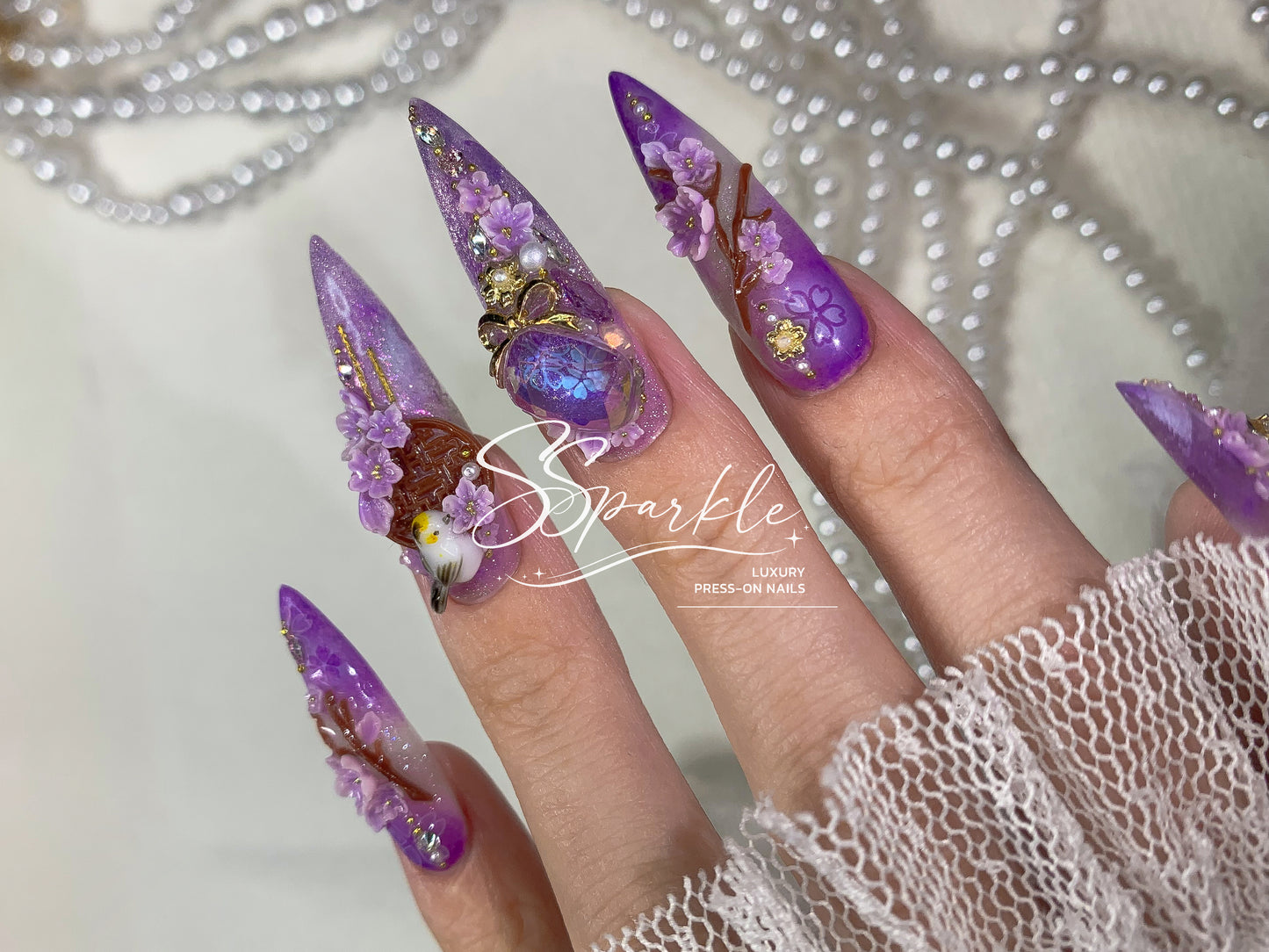 Reign of Serenity | Raiden Shogun Genshin Impact Inspired Press-on Nails