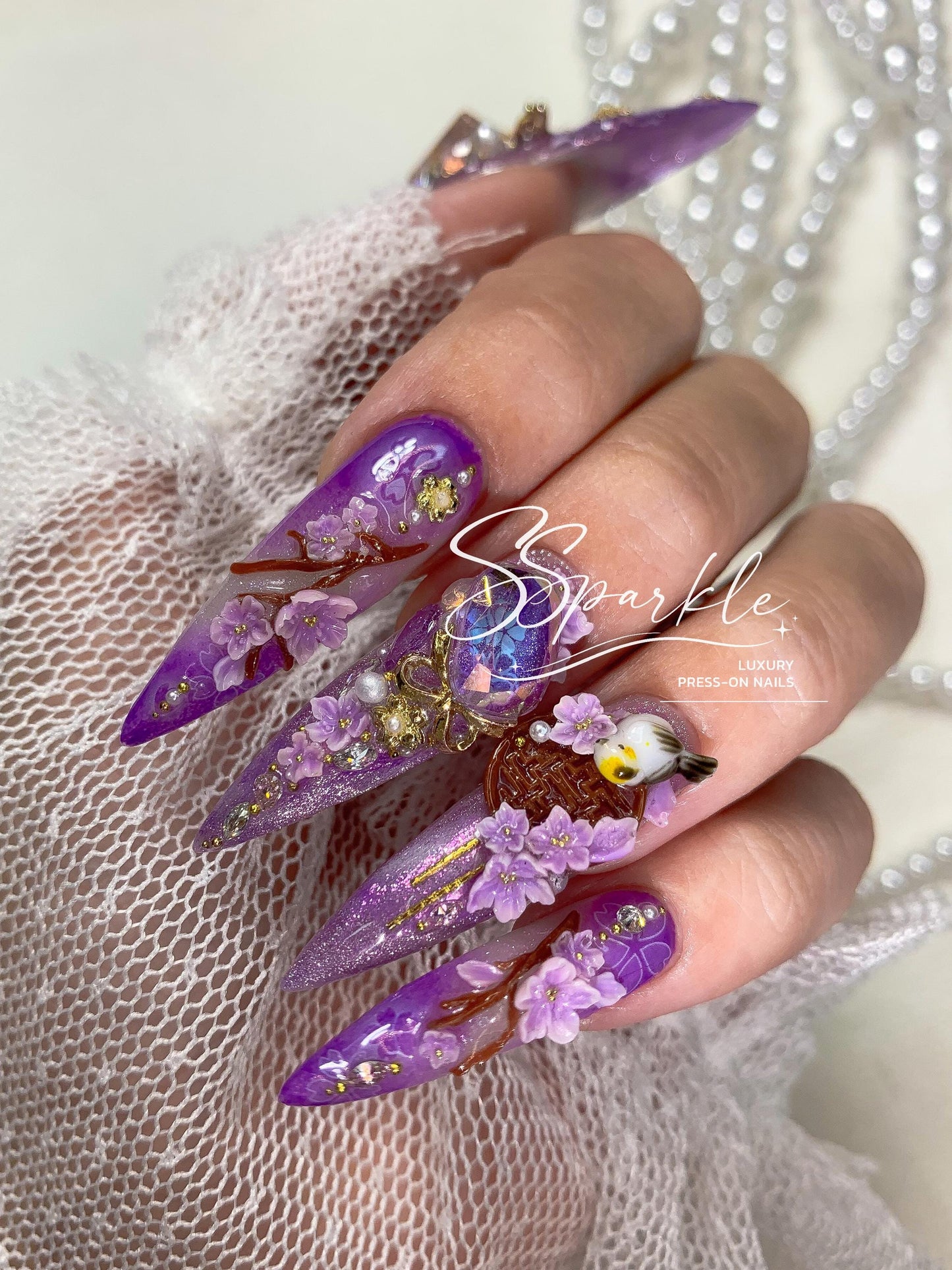 Reign of Serenity | Raiden Shogun Genshin Impact Inspired Press-on Nails